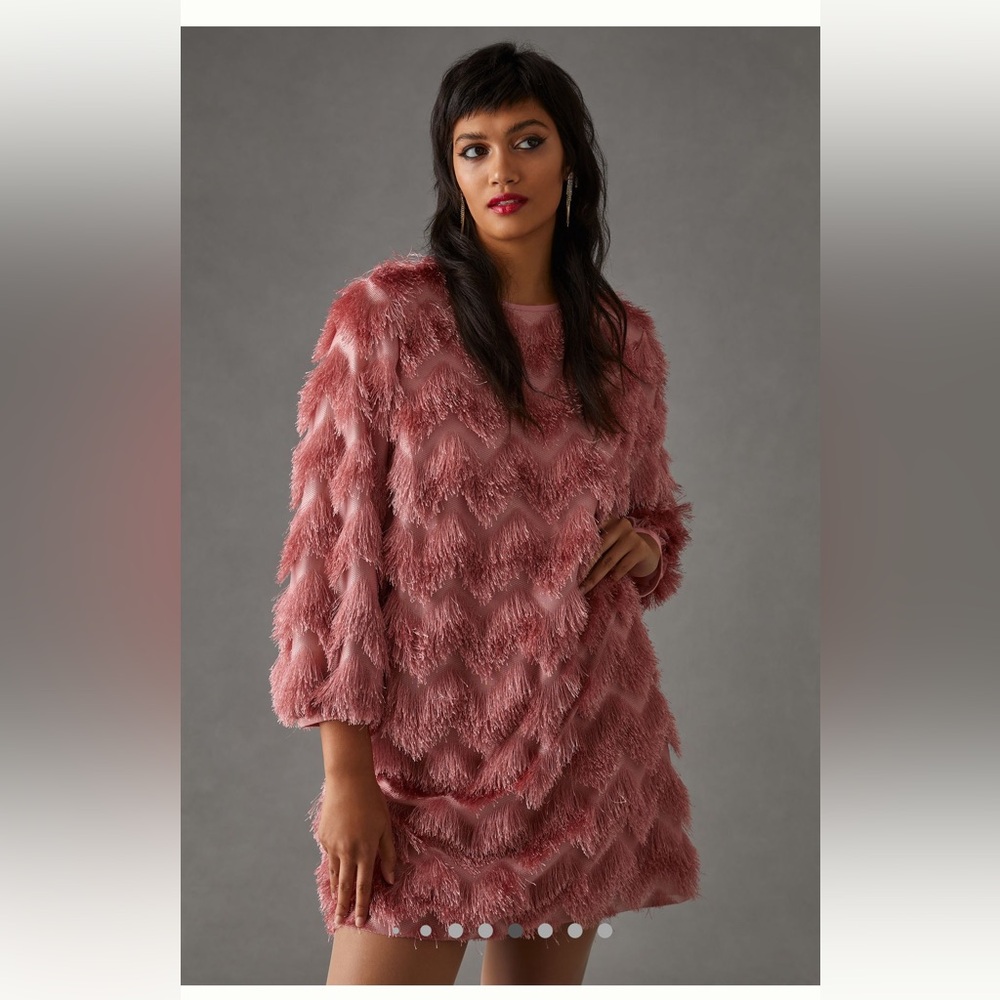 Hutch Rose Pink Feathered Textured Mini Dress